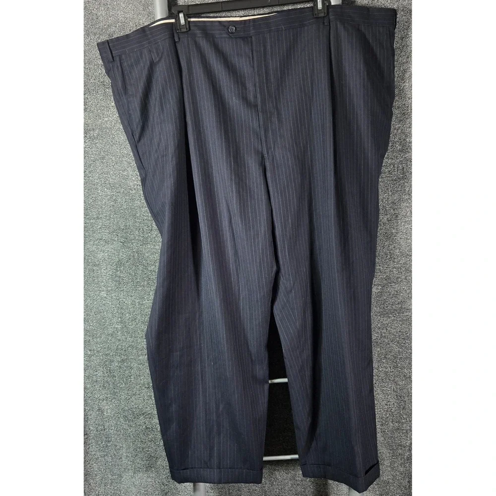 Joseph & Feiss Gold Super 120s Navy Pinstripe Suit 2-Button Pleated Cuffed 52x29